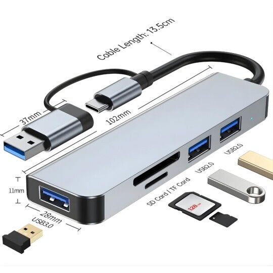 Hub Usb 3.0 E Usb Tipo C Leitor De Cartão SD Cinza