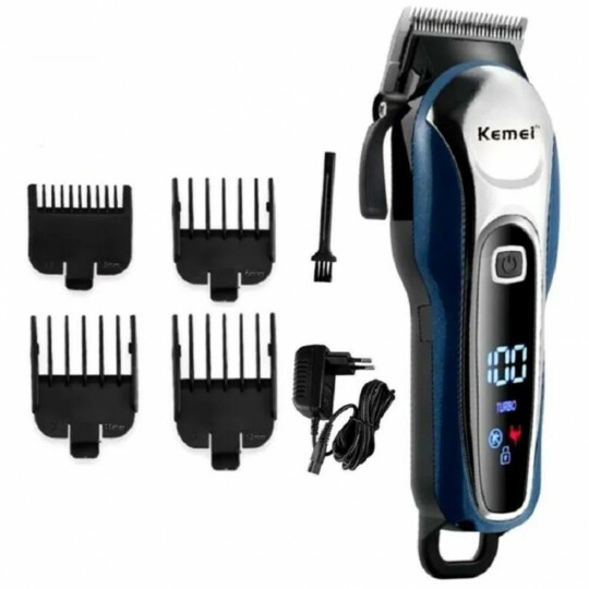 Maquina de Cortar Cabelo Com Tela de Lcd e 6 Pentes Kemei - Km-1995