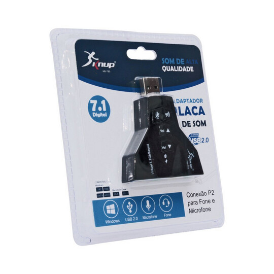 Placa de Som Usb 7.1 com 2 Entradas para Fone e Microfone - HB-T65