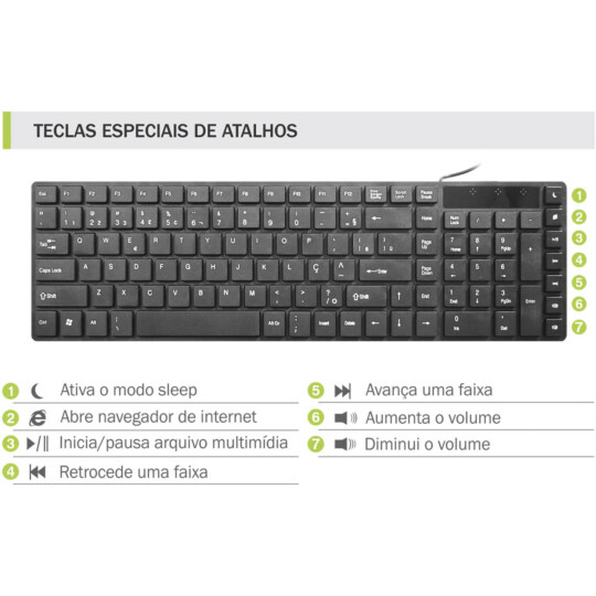 Teclado Multimídia K-Mex com Fio Usb Preto - KM-S228