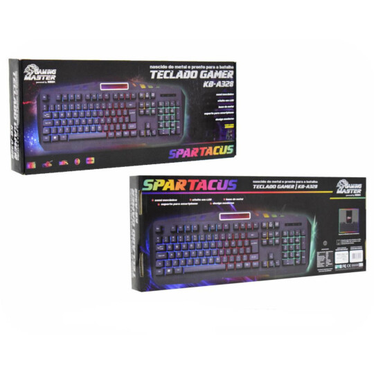 Teclado Gamer Semi-Mecânico K-Mex Standart Spartacus Metal Led RGB - KB-A328