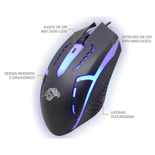 Mouse Gamer K-Mex Usb com Led 1600 DPI - MO-A834