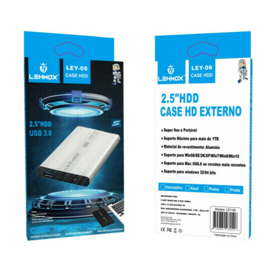 CAIXA FECHADA 250 Unidades Case para Hd Usb 3.0 Compatível HD 2.5 Polegadas - LEY-06