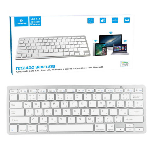Teclado Sem Fio Bluetooth Wireless Usb Padrão - LEY-174