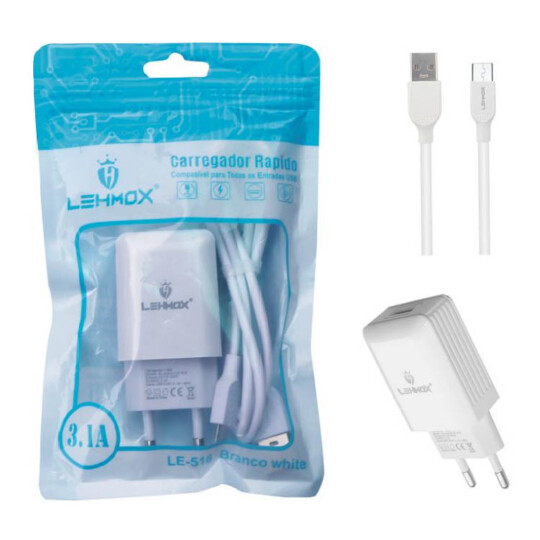 Carregador de Celular 3.1A + Cabo V8 micro Usb Lehmox - LE-518