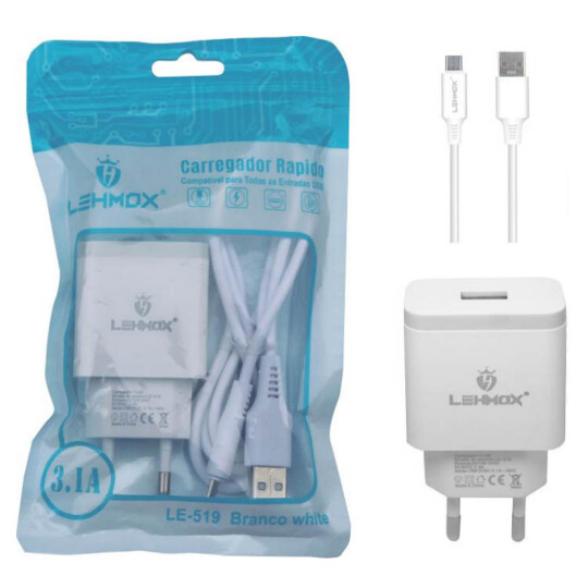 Carregador de Celular 3.1A + Cabo V8 micro Usb Lehmox - LE-519