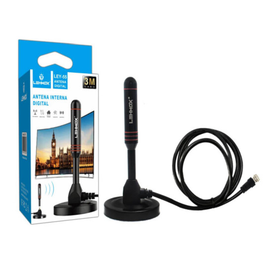 Antena Digital Interna VHF UHF Cabo 3 Metros Lehmox - LEY-55