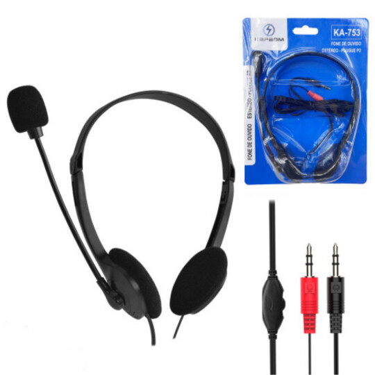 Fone com Microfone Estéreo Plugue 2 P2 Kapbom - KA-753