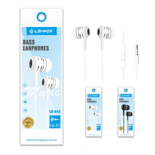 Fone de Ouvido com Microfone Bass Earphones Lehmox- LE-843