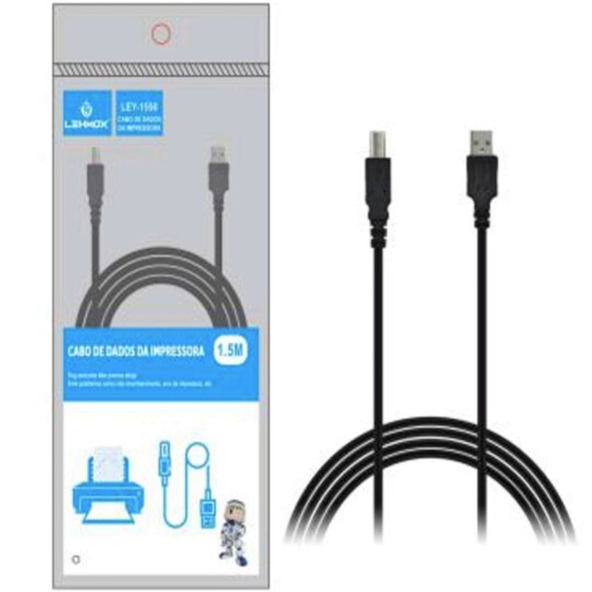 Cabo de Impressora 1.5 Metros Usb A + Usb B Macho Lehmox - LEY-1550