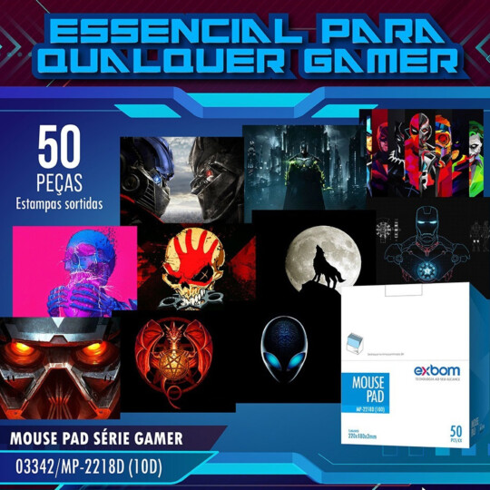Mouse Pads 180x220x2mm 10 Estampas Arte em Embalagem Expositora 50 Unidades Sortidas - MP-2218D