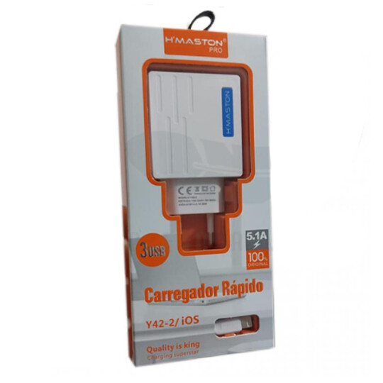 Carregador Turbo para IOS Lightning 5.1 3 Usb A H’maston PRO - Y42-2