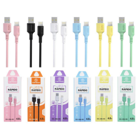 Cabo IOS Lightning Colorido 4.8A com 1 Metro Kapbom - KA-336-5G