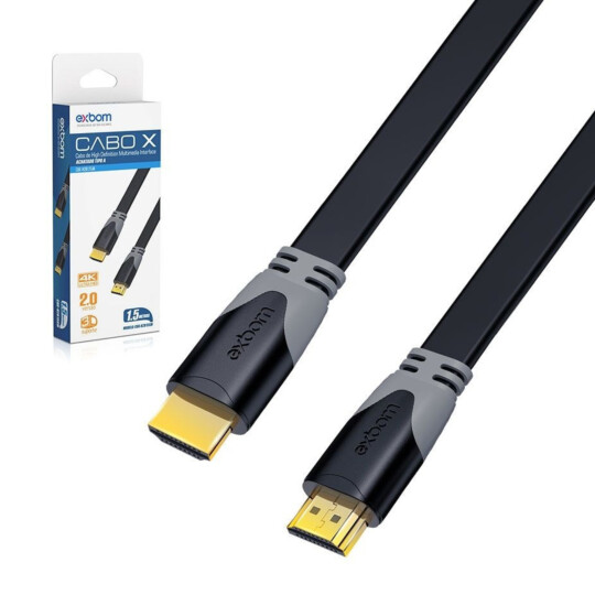 Cabo Hdmi 2.0 Flat com 1.5 Metros Conector Banhado á Ouro HD 4K 60hz Exbom 03462 - CBX-H2B15SM