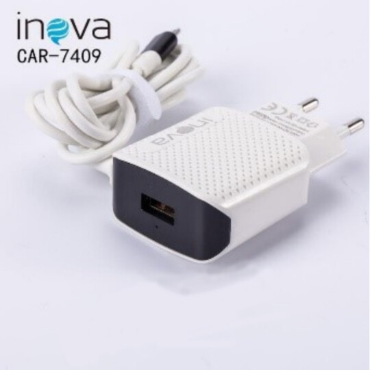 Carregador de Celular 2.1A com Porta Usb e Cabo V8 Inova - CAR--7409-2.1-V8