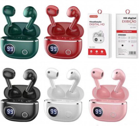 Fone de ouvido Bluetooth TWS e Case com Display Kapbom - KA-983