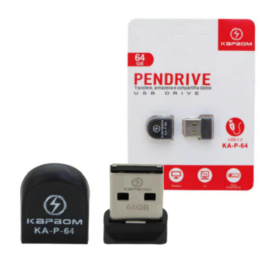 Pendrive 64GB Usb 2.0 Compacto Preto Kapbom - KA-P-64