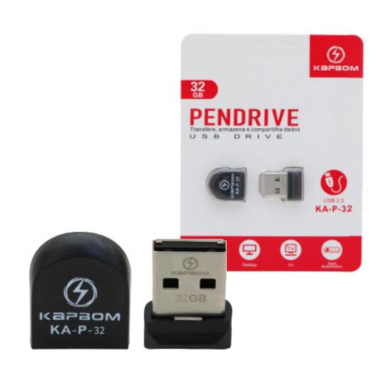 Pendrive 32GB Usb 2.0 Compacto Preto Kapbom - KA-P-32