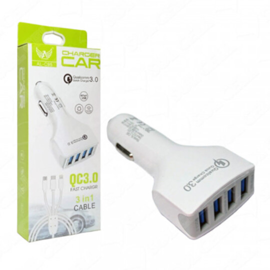 Carregador Veicular 3.0 QuickCharge 4 Usb + Cabo 3 em 1 2.1A Altomex - AL-C95