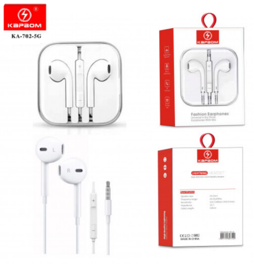 Fone de Ouvido com Microfone Conexão P2 Modelo IOS Kapbom - KA-702-5G