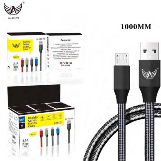 Cabo Carregador V8 Micro Usb 3.1A com 1 Metros Altomex - AL-003-V8