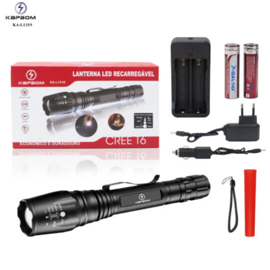 Lanterna de Led Recarregável T6 com Carregador Kapbom - LA-L1319