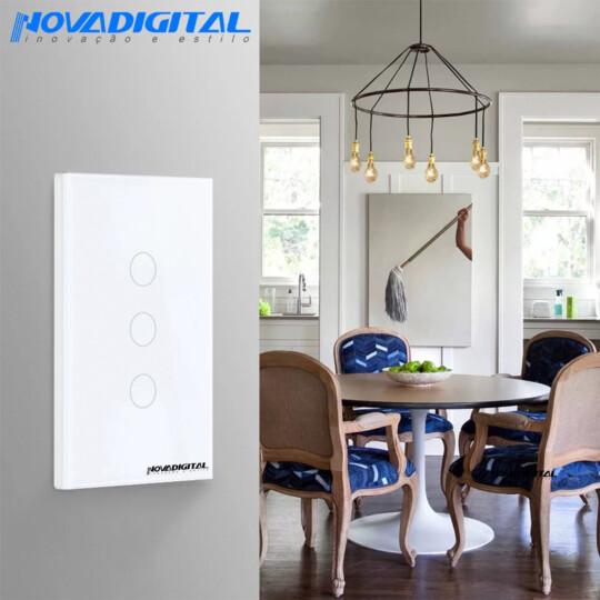 Interruptor Inteligente Wi-fi Touch Led 3 Botões sem Neutro Novadigital - WS-US3-LW