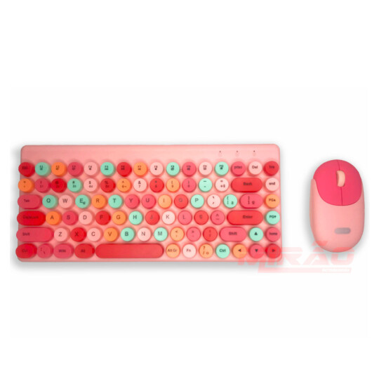 Teclado & Mouse Sem Fio 2.4Ghz ABNT2 Receptor Nano Usb Knup - KP-TE112 ROSA