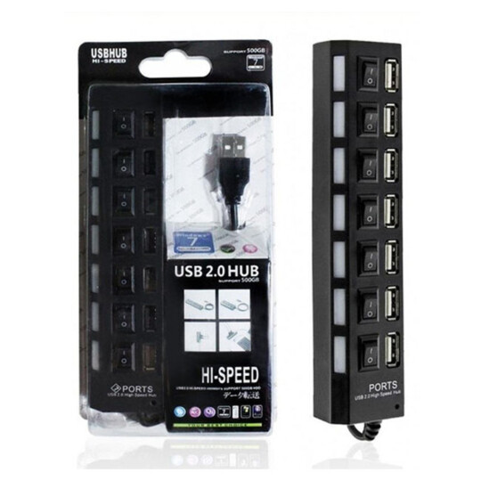 Hub 7 Portas Usb 2.0 com Switch e Led Indicador - 03768