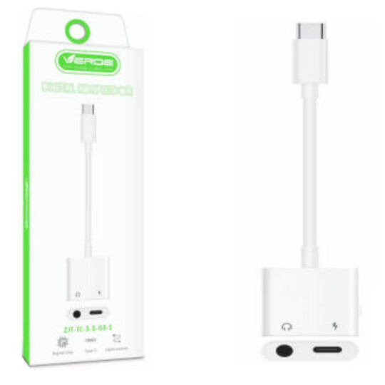 Cabo Adaptador Type-C P2 2 em 1 Áudio e Carregamento Verde - ZJT-TC-3.5-03-S