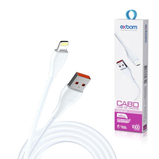 Cabo Lightning (IOS) 2.4A Turbo 1 Metro Dados e Carregamento Exbom - CBX-U2C14IP