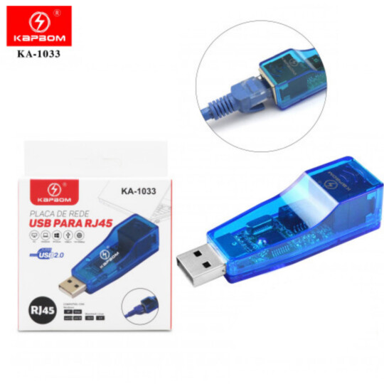 Placa de Rede Usb 2.0 para RJ45 Kapbom - KA-1033