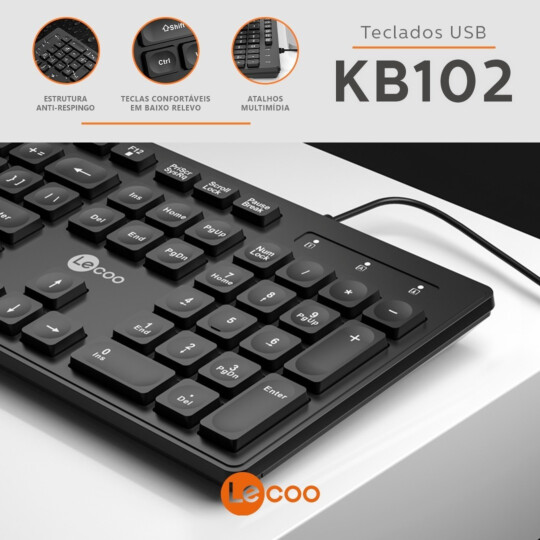 Teclado com Fio Usb Membrana ABNT2 Lecoo - KB102