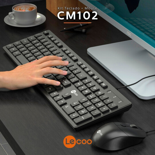 Kit Teclado e Mouse Com Fio Usb ABNT2 1600 dpi Lecoo - CM102
