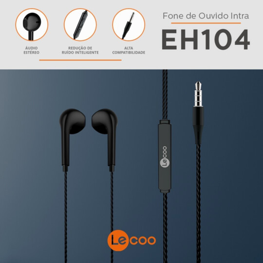 Fone de Ouvido Intra com Microfone Lecoo - EH104