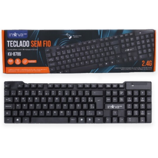 Teclado sem Fio Wireless 2.4 GHz Padrão ABNT2 Inova - KV-8786