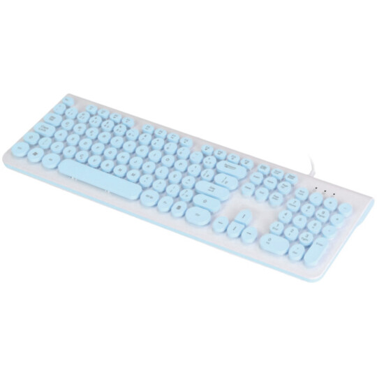 Teclado Com Fio Usb Padrão Teclas Redondas Azul e Branco Inova - KEY-9965