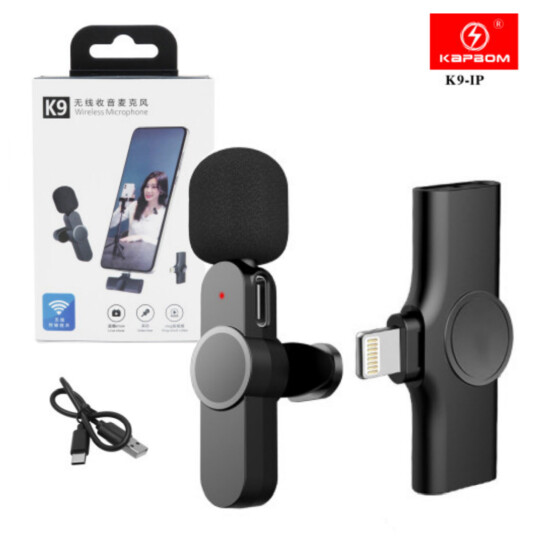 Microfone de Lapela sem Fio Wireless Conexão Lightning IOS Kapbom - K9-IP