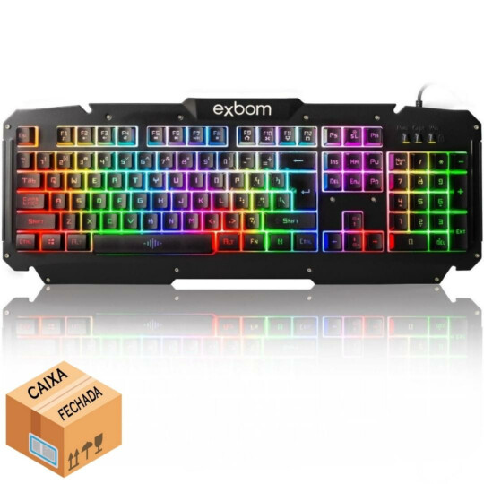 CAIXA FECHADA 20 Unidades Teclado Semi Mecânico Gamer Profissional Usb ABNT2 Iluminado Led Metal EXBOM - BK-G200