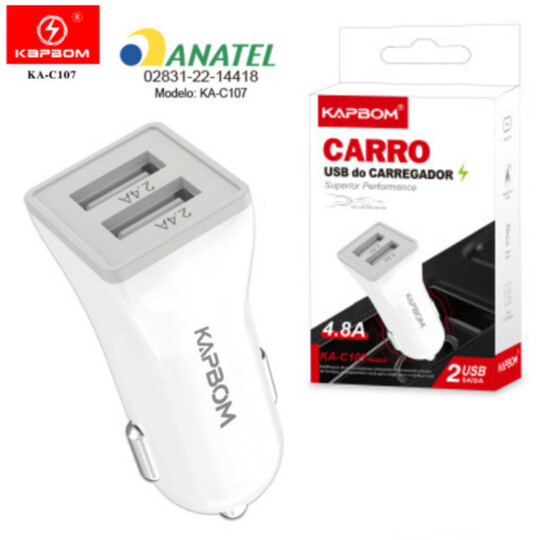 Carregador Veicular 4.8A com 2 Portas Usb KAPBOM - KA-C107