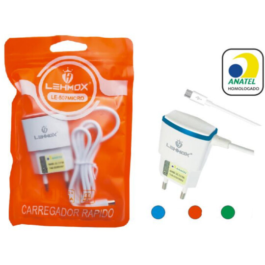 Carregador Universal 3.1A com Cabo V8 LEHMOX - LE-507MICRO