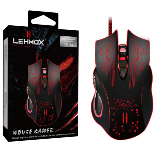 Mouse Gamer USB com Iluminação Led e 6 Botões LEHMOX - LEY-X9