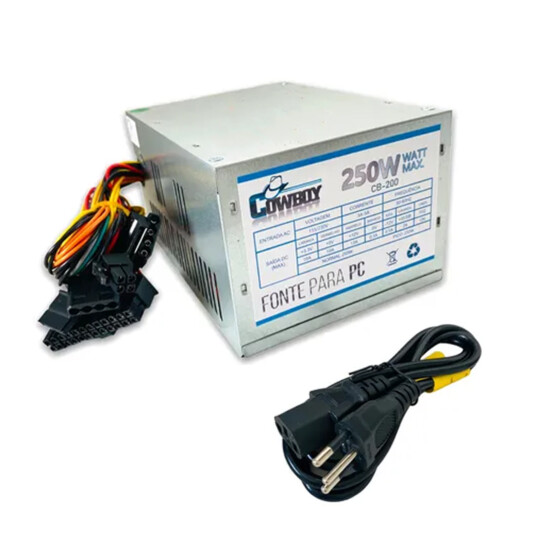 CAIXA FECHADA 10 UNIDADES Fonte ATX 250W Bivolt Manual Com Cabo de Alimentação KNUP - CB-200