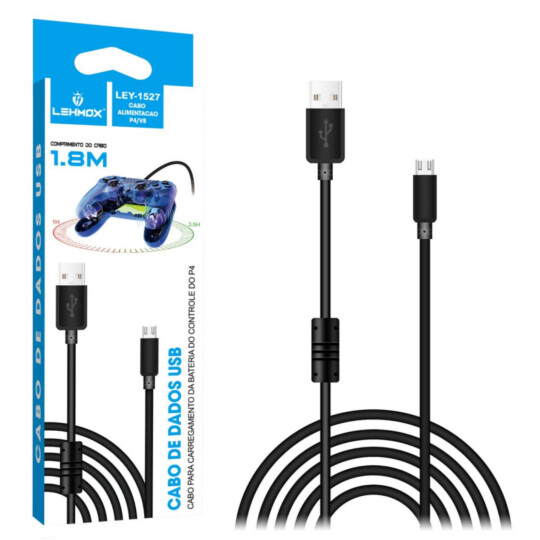 Cabo V8 para Controle PS4 1.8 Metros LEHMOX - LEY-1527