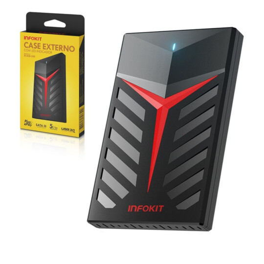 Case para HD Gamer 2.5 Sata II Usb 3.0 Fast 5 Gbps UASP 3TB INFOKIT - ECASE-350