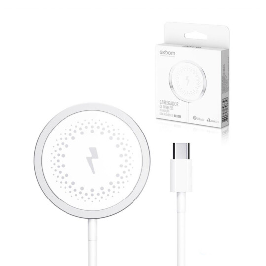 Carregador QI por Indução Magnética para IOS sem Fio 15W Type-C 04103 EXBOM - TQI-F20TC