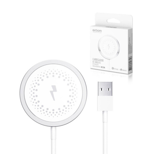 Carregador QI por Indução Magnética para IOS sem Fio 15W Usb 04104 EXBOM - TQI-F20USB