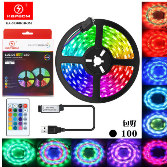 Fita Led RGB 5050 16 Cores 3 Metros USB com Controle Remoto KAPBOM - KA-5050RGB-3M