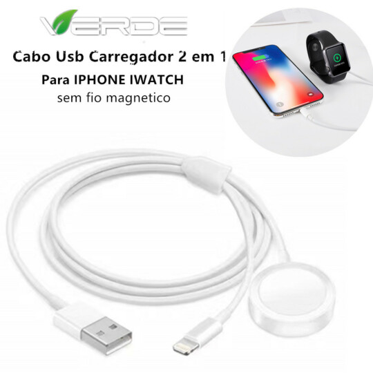 Cabo Para Carregamento 2 em 1 IOS Lightning e Smartwatch Usb Verde - SJX-WS-02