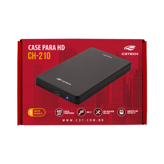 Case para HD Externo 2,5" Usb 2.0 Preta C3TECH - CH-210BK